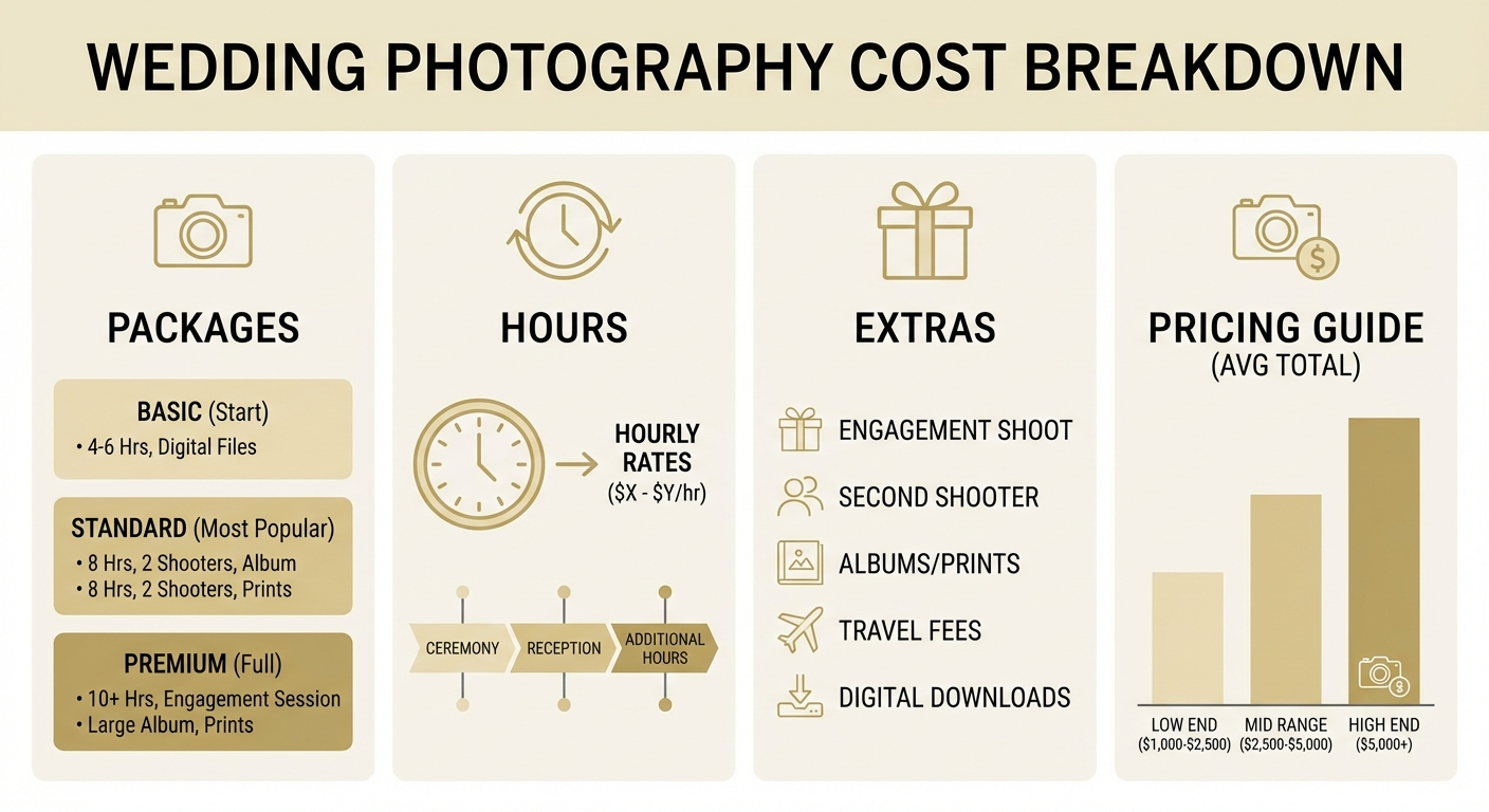 An infographic showing average wedding photography costs by region across the United States