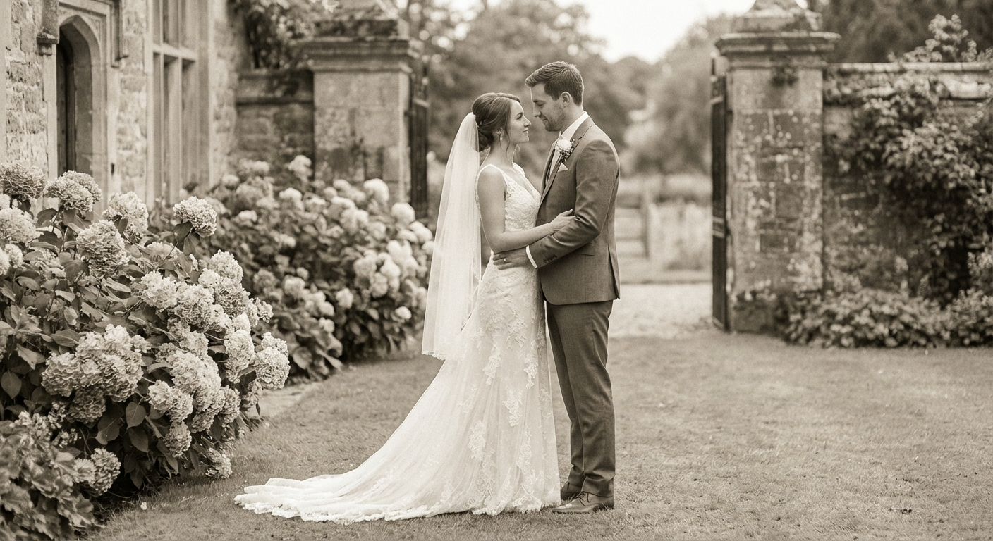 A fine art wedding portrait with dramatic natural light through a window