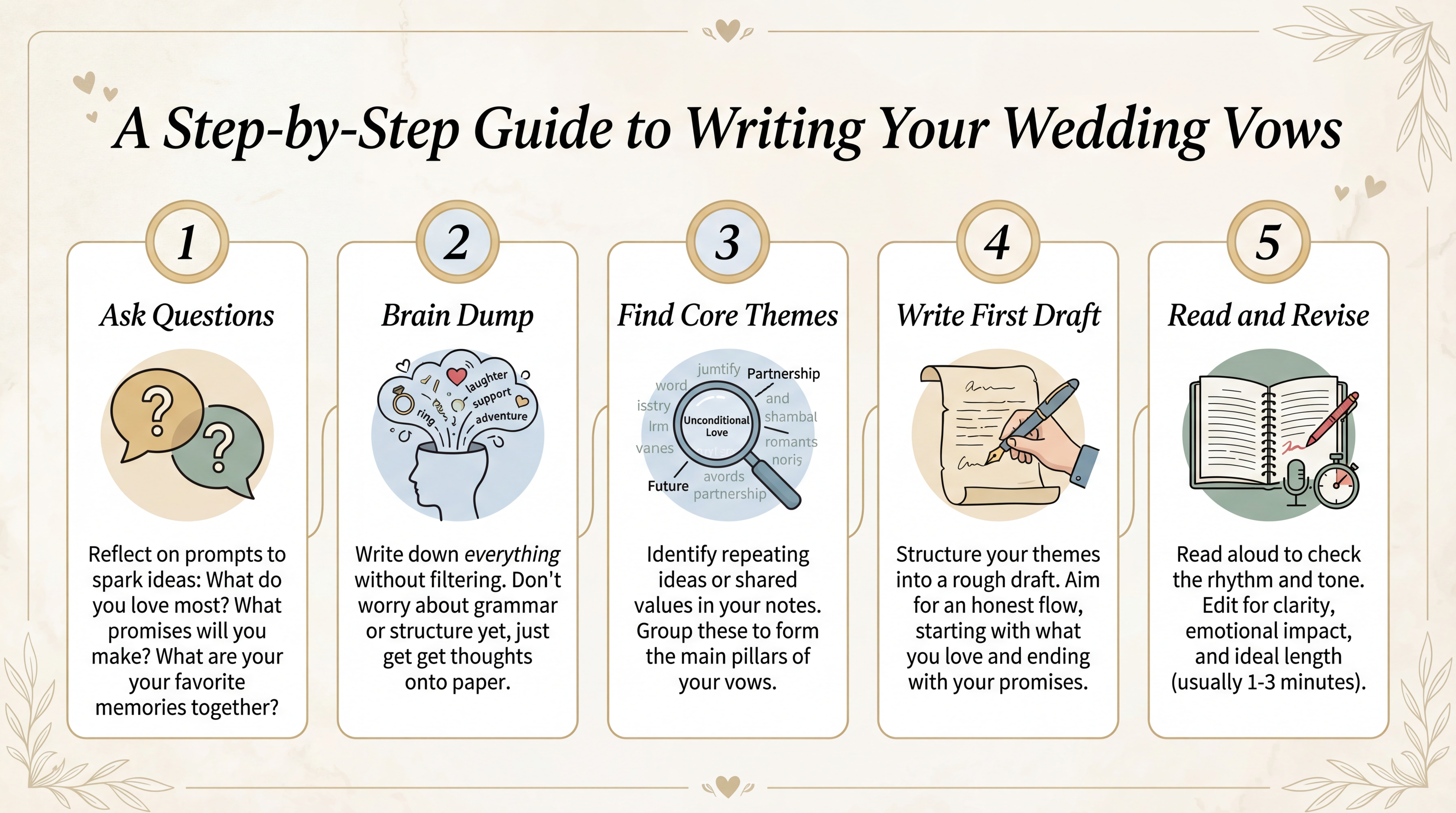 Step-by-step vow writing process infographic